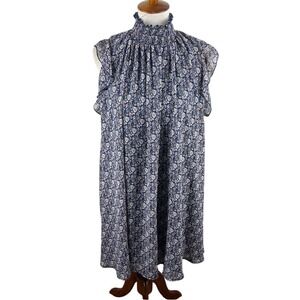 Code x Mode Smocked Mock Neck Sleeveless Midi Dress M Blue‎ Floral Lined